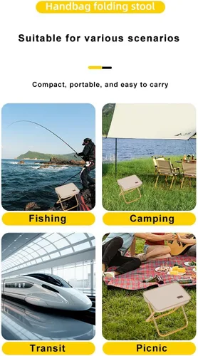 Vista 6 de THE LIMIT Mini taburete plegable con bolsa de transporte, taburete ligero al aire libre para viajes, senderismo, barbacoa, pesca, ocio (negro)