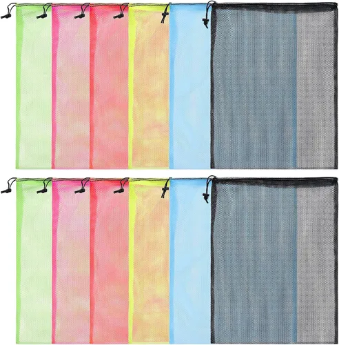 Vista 17 de 13 "X15.5" 12pcs malla lavandería cordón bolsa nylon cordón gimnasio bolsa con cierre de cordón