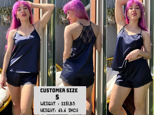 Vista 2 de Ekouaer - Pijama de satén para mujer, ropa de dormir de encaje, lencería, camisola y pantalones cortos, tallas XS a 2XL