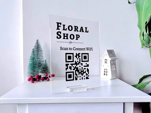 Vista 6 de Letrero de acrílico personalizado para decoración de negocios, letrero QR personalizado, decoración de tienda, redes sociales para negocios, letrero