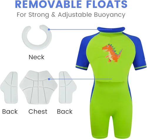 Vista 3 de Gogokids Traje de baño flotante para niños y niñas, traje de baño de una pieza para entrenamiento de natación
