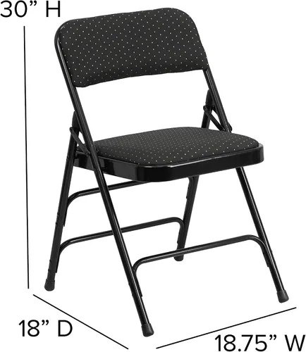 Vista 2 de EMMA + OLIVER Paquete de 2 sillas plegables curvadas de metal de tela con patrón negro Triple Braced, Double-Hinged, Fabric Upholstery