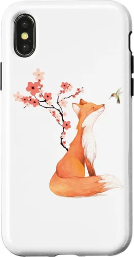 Vista 5 de The Cute Fox and Hummingbird Cherry Blossom Flower Present Case for iPhone 17
