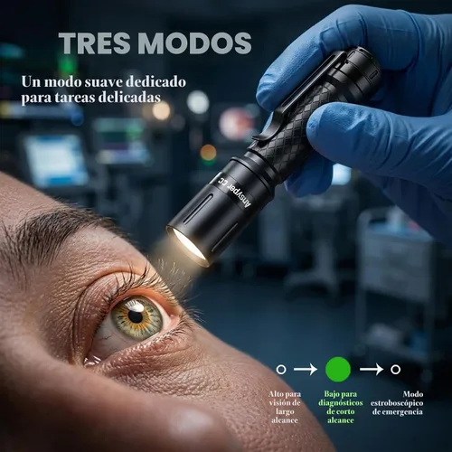 Vista 4 de Mini linterna 3 modos, linternas pequeñas LED potentes de altos lúmenes, luz táctica tipo bolígrafo con clip, antorcha compacta de bolsillo portátil