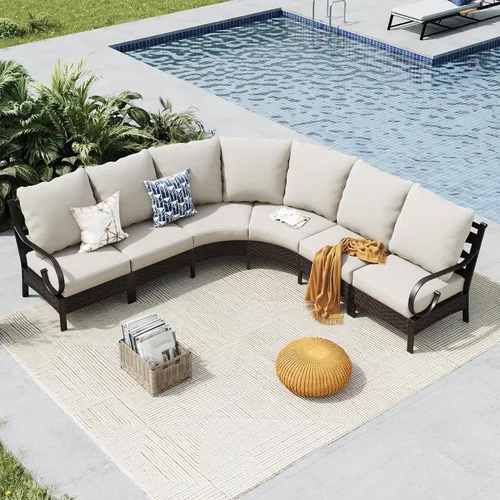 Vista 7 de MFSTUDIO Juego de muebles de patio, sofá seccional para exteriores con 2 asientos, juego de sofá de conversación, sofá de ratán tejido para el patio