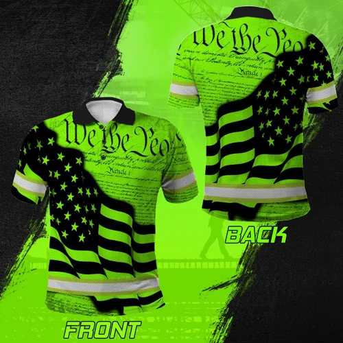 Vista 2 de Maddly Polo de alta visibilidad con diseño de calavera y bandera de Estados Unidos, ropa de trabajo patriótica con nombre personalizado