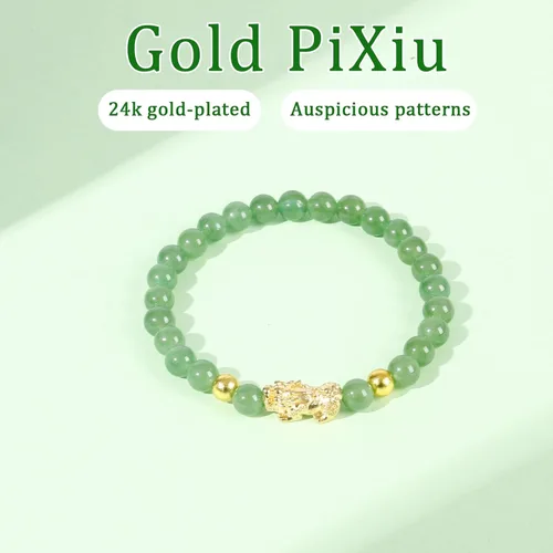 Vista 4 de Feng Shui Wealth Lucky Bracelet with Light Green Real Jade Bracelet for Women Men, 24K Gold Plated PiXiu Dragon Protection Bracelet Mantra Prayer