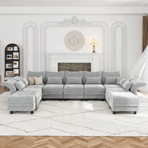 Vista 29 de LLappuil - Sofá seccional en forma de L con almacenamiento, sofás seccionales modulares beige de pana para sala de estar con brazos y respaldos Pana