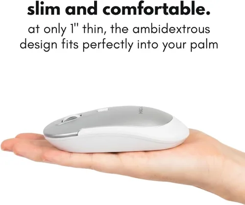 Vista 4 de Macally Mouse Bluetooth Inalámbrico para Mac, MacBook Pro/Air, iPad y PC - Cómodo y Silencioso Mouse Apple Inalámbrico Compatible - Plata