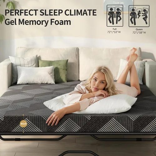 Vista 3 de Colchón para sofá cama de 4 pulgadas, repuesto de espuma viscoelástica de gel con funda de patrón geométrico transpirable lavable, soporte