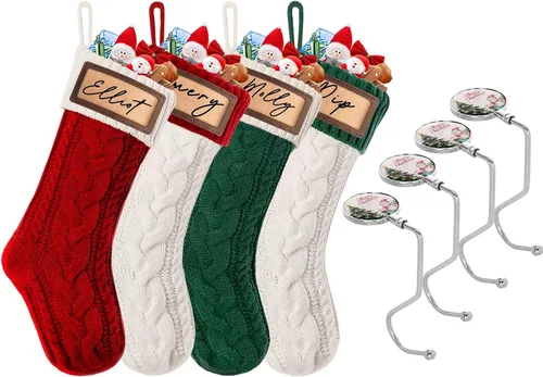 Vista 15 de Paquete de 2 medias de Navidad, medias de Navidad familiares grandes de 18 pulgadas, medias de punto de colores mixtos colgantes (2 mezclas)
