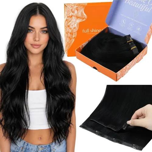Vista 21 de Full Shine - Extensiones de cabello sin costuras con clip, color marrón oscuro