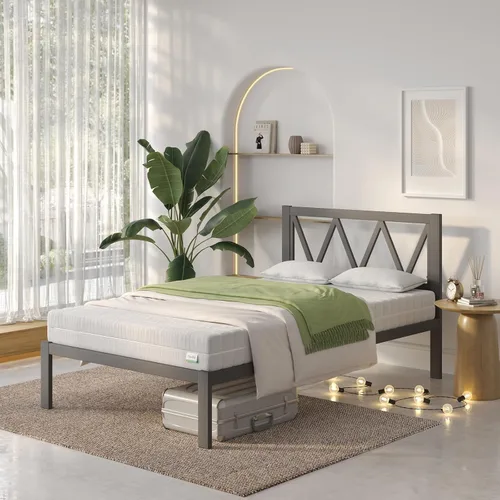 Vista 14 de Novilla Base de cama individual con cabecero, marco de cama de plataforma de metal, resistente, no necesita somier, soporte de listones de madera