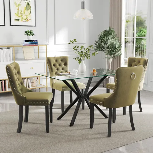 Vista 17 de Juego de comedor moderno de cristal de lujo de 5 piezas, juego de comedor rectangular minimalista para 4, juego de mesa de cocina de vidrio