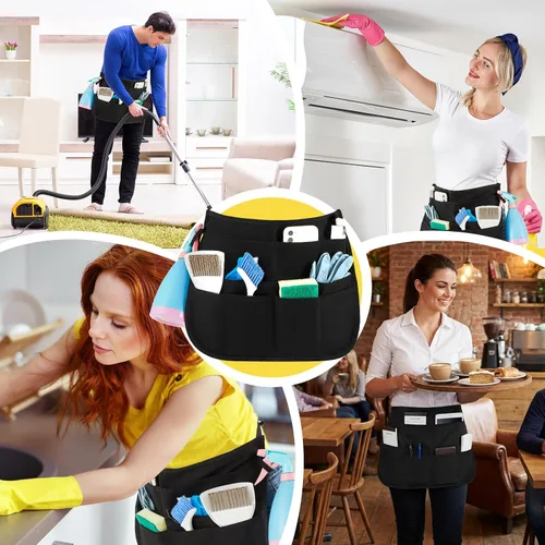 Vista 5 de Panitay 9 Pocket Professional Cleaning Apron for Housekeeping with Adjustable Belt Waitress Server Apron for Adults