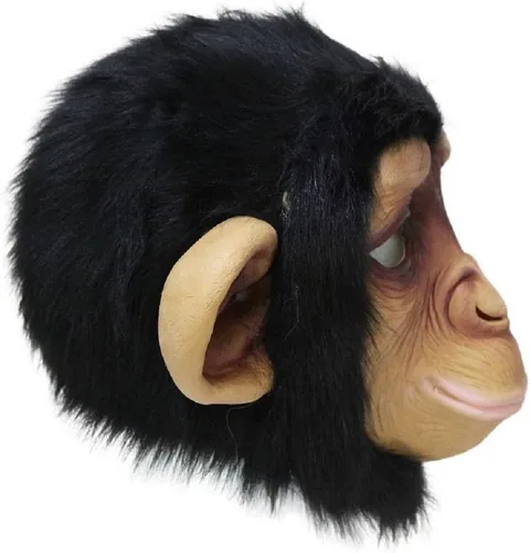 Vista 2 de Máscara de chimpancé, máscara de látex de mono, máscara de cabeza de mono gorila, máscara de cabeza de mono de Halloween, disfraz 2-Máscara de mono