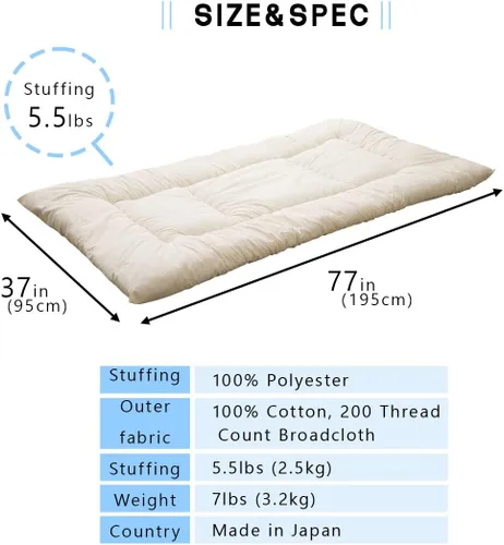 Vista 2 de EMOOR Colchón de futón japonés que ahorra espacio, compacto, tamaño individual, fabricado en Japón, colchón plegable para dormir, tapete de tatami