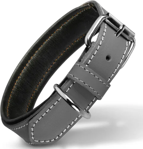 Vista 10 de Filbert Collar de cuero para perro, collar de cuero genuino para perros pequeños, acolchado de lujo, fuerte, ajustable para todas las razas, hebilla