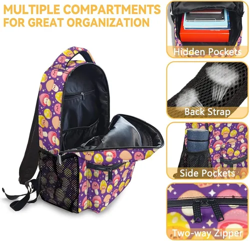 Vista 5 de Homexzdiy Mochila de hongos para niñas y niños, mochila escolar de 16 pulgadas para estudiantes y adolescentes, mochilas de gran capacidad