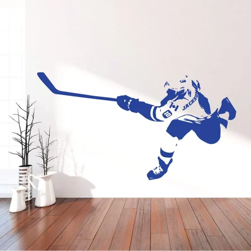 Vista 7 de Decoración de pared de habitación, calcomanías de vinilo para jugador de hockey para el hogar u oficina, dormitorio, vestuario, pista de hielo