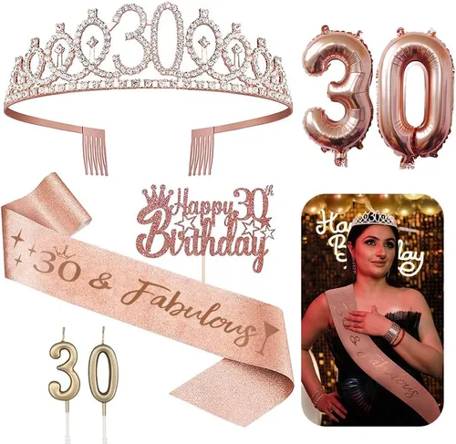 Vista 10 de Decoraciones de cumpleaños de 3 para ella – 5 regalos que incluyen corona de tercera tiara, banda, decoración de pasteles, globos, velas