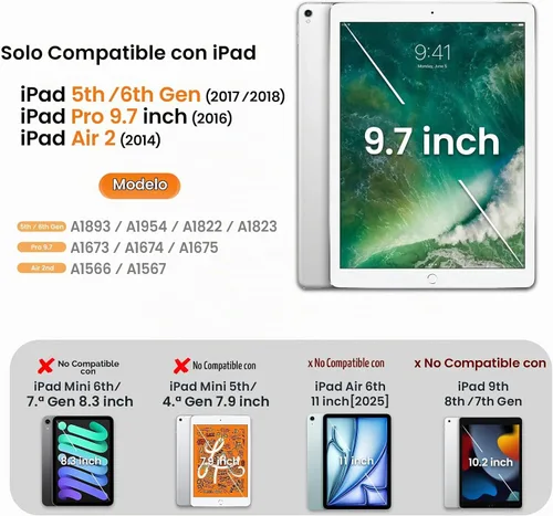 Vista 7 de SEYMAC stock Funda para iPad de 6ª / 5ª Generación Funda/Air 2 / Pro de 9.7 pulgadas, Protección Resistente con Protector de Pantalla, con Soporte