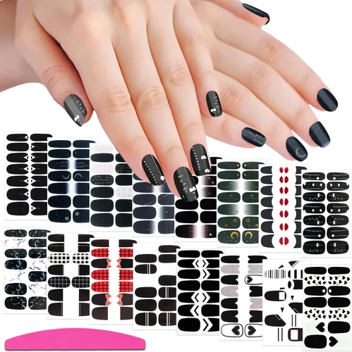 Vista 10 de 224 piezas de 16 hojas de color sólido y mate, autoadhesivas, tiras de esmalte de uñas para mujeres, calcomanías de arte de uñas, accesorios de uñas