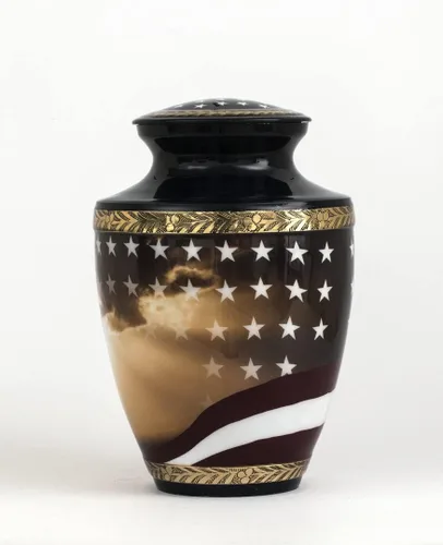 Vista 4 de Urna de cremación patriótica para cenizas humanas para adultos, macho, funeraria azul marino, recipiente de cremación para veteranos estadounidenses