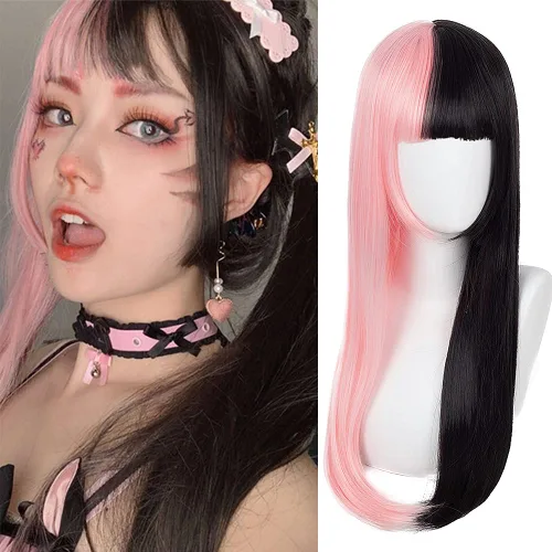 Vista 15 de Kaneles Peluca rizada de color rojo degradado, pelucas de cabello largo ondulado para mujer, pelucas de fibra sintética negra y roja para fiesta