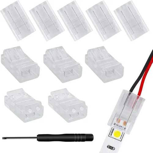 Vista 10 de RGBZONE 10 conectores de tira LED de 2 pines, 0.315 in de ancho, sin cables, sin cables, sin soldadura, conector rápido para tiras de luz LED de un