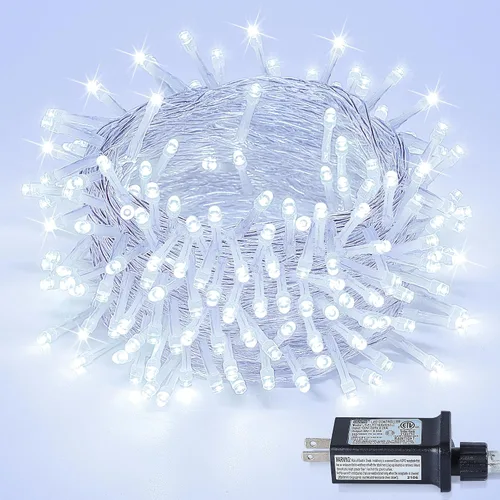 Vista 10 de Cadena de 200 luces LED de 98 pies, impermeables con 8 modos con memoria, fuente de alimentación certificada por UL de 30 V para el hogar, jardín