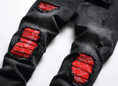 Vista 3 de OIIIO Jeans elásticos rasgados de ajuste regular para hombre