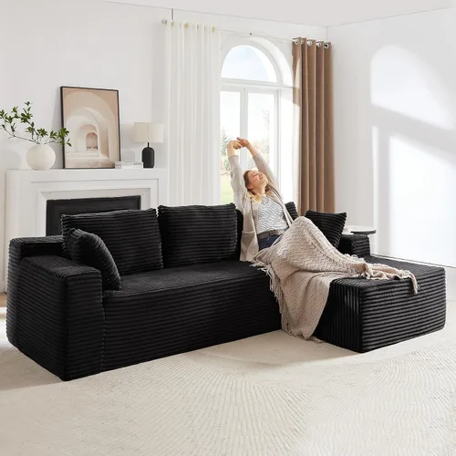 Vista 14 de Sofá modular Cloud de 104 pulgadas con diván en forma de L, sofás tapizados modernos con asiento profundo, sofá comprimido de esponja de pana