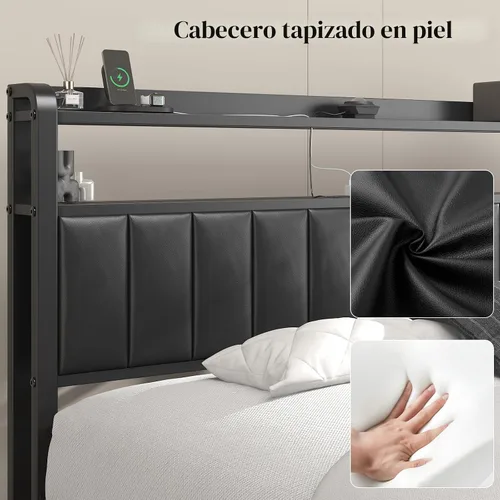 Vista 7 de Base de cama de plataforma de tamaño matrimonial con cabecera de almacenamiento, proyector de estrellas, color negro Charging Station, Heavy-Duty