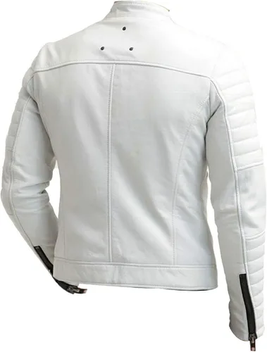 Vista 2 de Brando Motorcycle Cafe Racer Retro Biker - Colección de chaquetas de cuero blanco para exteriores
