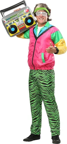 Vista 2 de Traje de Jock de los años 80 de los años 80 Neon Tiger Stripe traje de viento