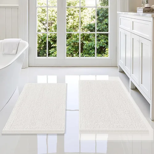Vista 61 de Juego de alfombras de baño Smiry de 2 piezas, suave alfombra absorbente de chenilla y juego de alfombra en forma de U para inodoro, alfombra de baño