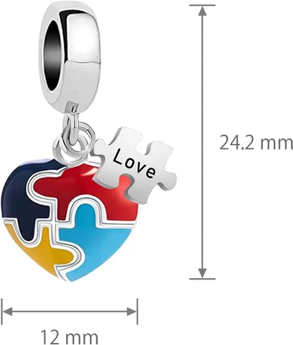 Vista 2 de Abalorio de rompecabezas de corazón para conciencia del autismo compatible con pulseras Pandora