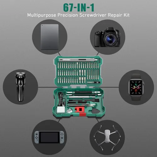 Vista 2 de HYCHIKA - Mini destornillador eléctrico, juego de destornilladores de precisión con 46 puntas magnéticas, destornillador inalámbrico con luz LED