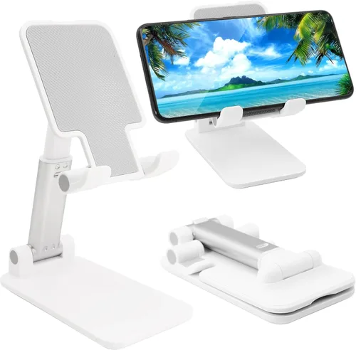 Vista 9 de Soporte para teléfono celular, soporte plegable para teléfono de escritorio, soporte de teléfono móvil ajustable en altura en ángulo para A-Negro