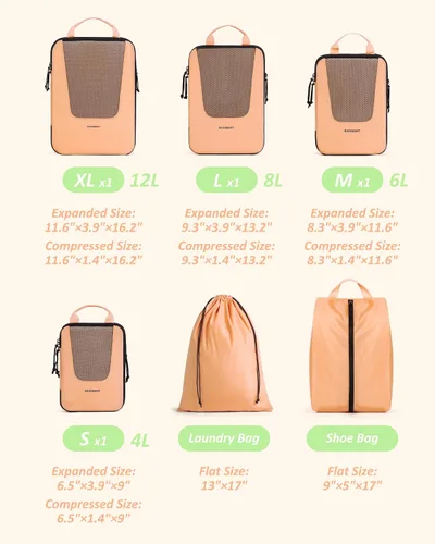 Vista 2 de BAGSMART - Juego de 6 cubos de compresión para maletas, organizadores de maleta de compresión para artículos esenciales de viaje, organizadores