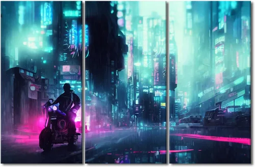 Vista 56 de Lienzo decorativo para pared de sala de estar, lienzo Cyberpunk, decoración de pared de 3 paneles, decoración de pared para el hogar, dormitorio
