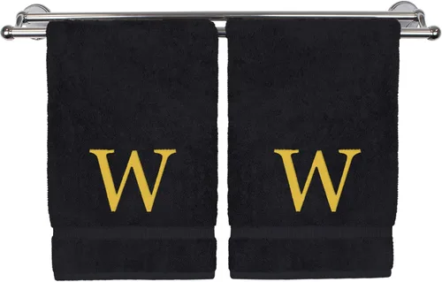Vista 190 de Toalla de mano monogramada, regalo personalizado, juego de 2 - Toalla bordada con letra de bloque dorada - Extra absorbente 100% algodón turco