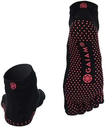 Vista 6 de Gaiam Calcetines de yoga Grippy para mujeres y hombres Accesorios de agarre adhesivo antideslizantes para yoga, barras, pilates, danza, ballet