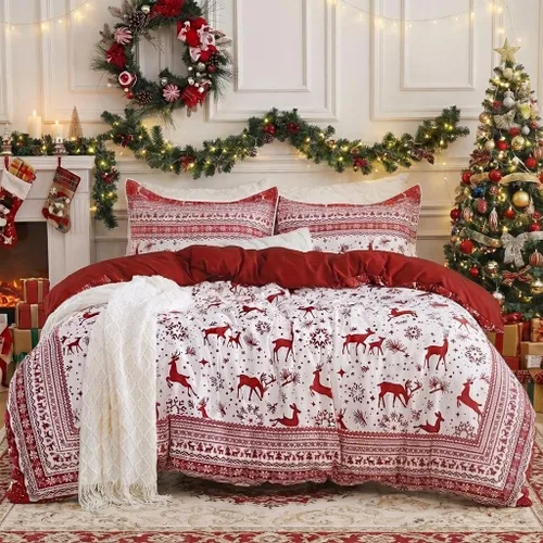 Vista 15 de CAROMIO Juego de funda de edredón de Navidad, de microfibra suave, reversible, ropa de cama decorativa festividades + 1 funda de almohada