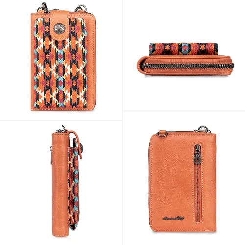 Vista 3 de Montana West Monederos pequeños cruzados para teléfono celular de estilo occidental para mujer, cartera con bolsillo para monedas