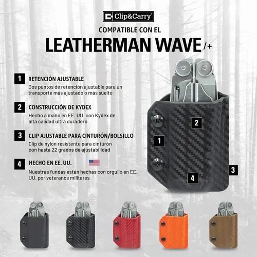 Vista 2 de Clip & Carry Kydex - Funda multiherramienta para cuero Wave & Wave + Plus, fabricada en Estados Unidos, funda para múltiples herramientas, funda