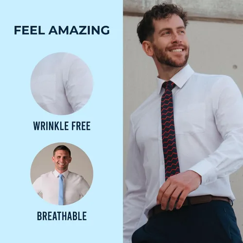 Vista 6 de &COLLAR Mens White Dress Shirt with 4-Way Stretch, Wrinkle Free, Athletic and Slim Fit, Long Sleeve Button Down for Men