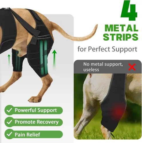 Vista 2 de Rodillera de perro para pierna trasera, soporte ajustable para piernas de perro con 4 estabilizadores, soporte de cadera para reducir el dolor