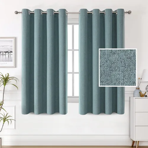 Vista 21 de H.VERSAILTEX Cortinas de lino 100% opacas, cortinas térmicas para sala de estar, cortinas de arpillera texturizadas con ojales de lino de doble